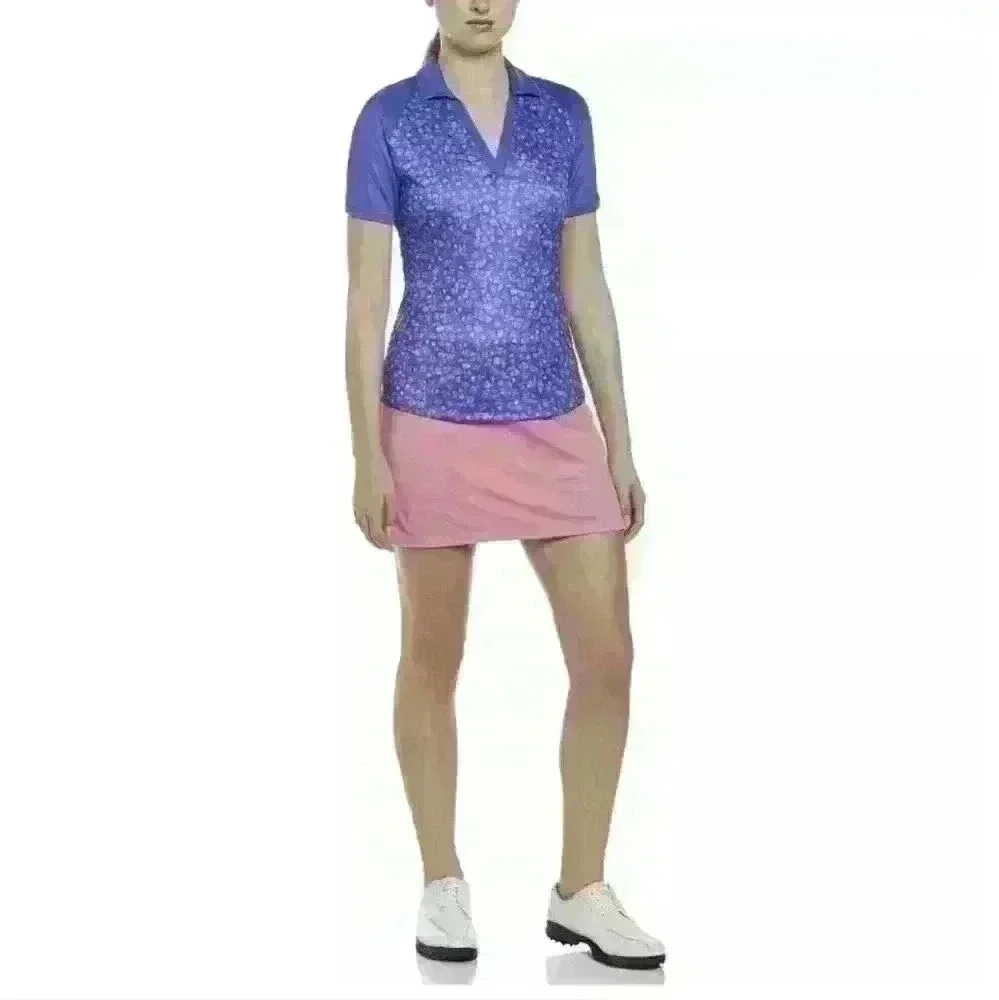GRAND SLAM | Women's Blue/Pink Floral Short Sleeve V-Neck Golf Polo